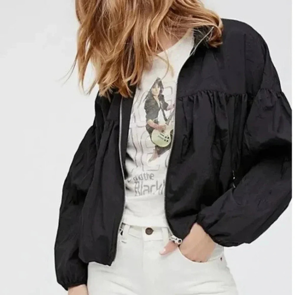 Free People Black Balloon Bomber Jacket Size Small Oversized - Picture 1 of 7